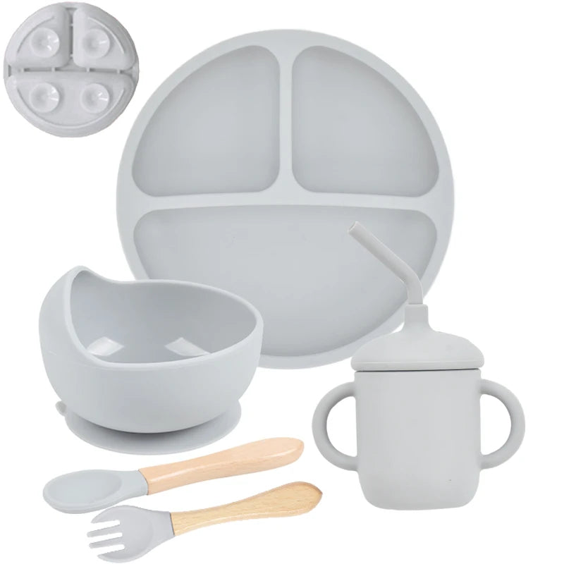 5-Piece Baby Silicone Tableware Set | Suction Plate, Bowl, Spoon & Fork | BPA-Free
