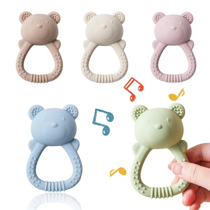 Silicone Bear Teether Rattle | Food-Grade Sensory Hand Bell for Babies 0–12 Months