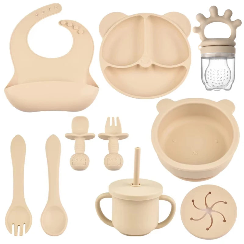 10-Piece Children's Silicone Dinner Set | Strong Suction Bowl, Plate, Fork & Spoon | BPA-Free