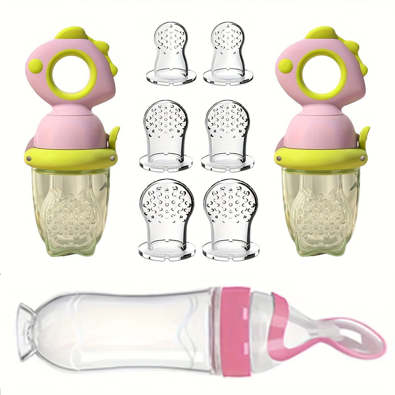 9-Piece Baby Feeding Set | Dinosaur Fruit Feeder, Silicone Bottle & Storage Bags | BPA-Free