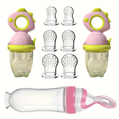 9-Piece Baby Feeding Set | Dinosaur Fruit Feeder, Silicone Bottle & Storage Bags | BPA-Free