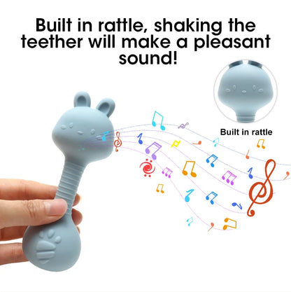 Baby Bunny Silicone Rattle Teether | Easy-Grip Dumbbell Toy for Infants