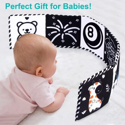 High Contrast Sensory Cloth Book for Babies | Black & White Montessori Newborn Toy