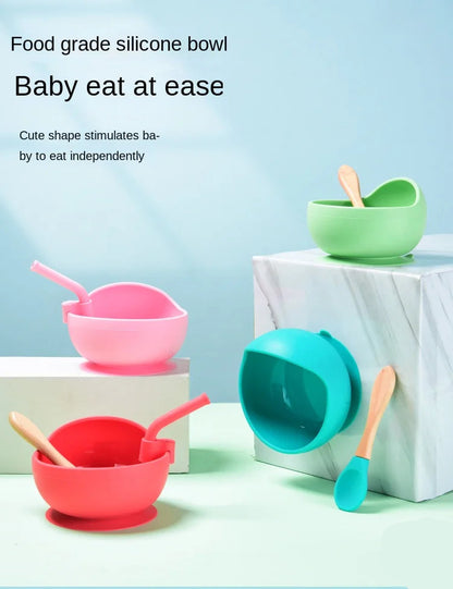 Baby Silicone Suction Bowl with Spoon | Waterproof Kids Feeding Tableware