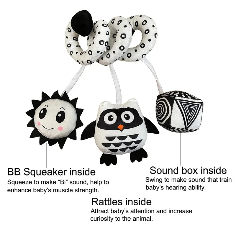Baby Spiral Plush Hanging Toy with Rattle & Squeaker