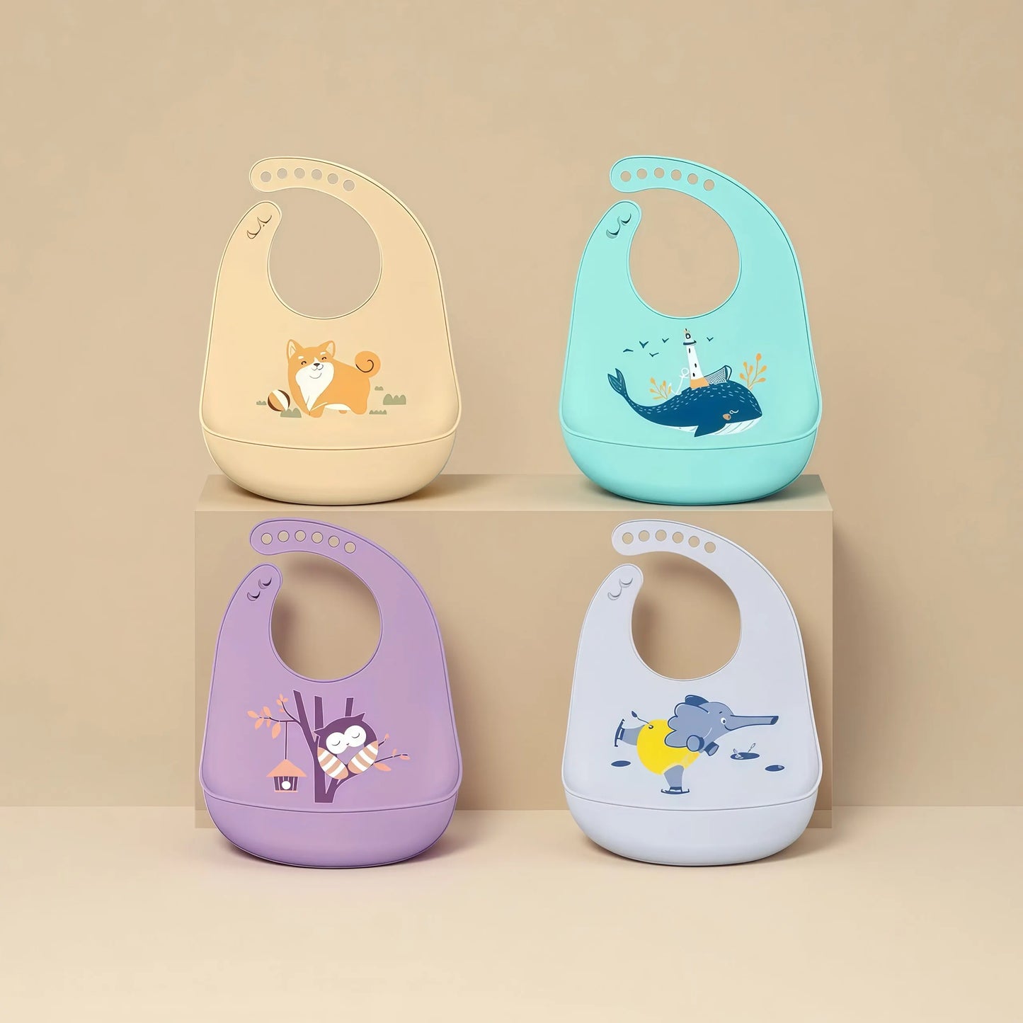 Waterproof Silicone Baby Bib | Adjustable Cute Printed Design, BPA-Free Leak-Proof Feeding Bib