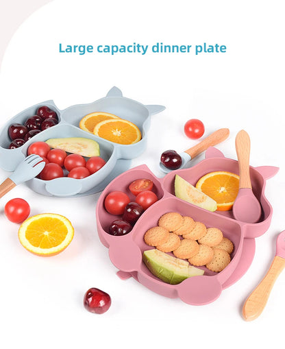 3-Piece Baby Silicone Feeding Kit | Bib, Divided Plate & Spoon Set | BPA-Free