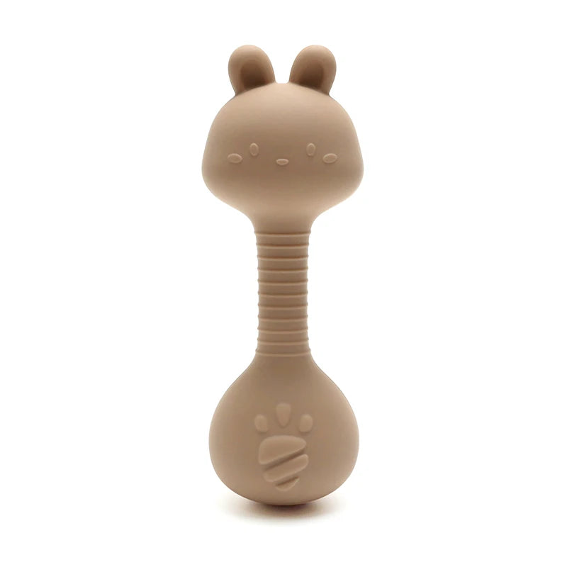 Baby Bunny Silicone Rattle Teether | Easy-Grip Dumbbell Toy for Infants