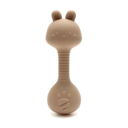 Baby Bunny Silicone Rattle Teether | Easy-Grip Dumbbell Toy for Infants