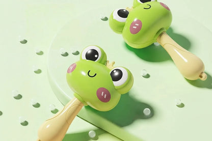 Cartoon Rattle & Sensory Handbell Toy | Chew-Safe Baby Grasp Toy | Frog & Chicken
