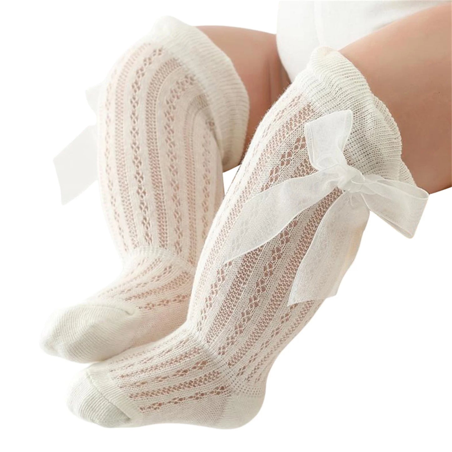 Baby Girls Over-The-Knee Bow Stockings | Breathable Cotton Socks 0-24 Months