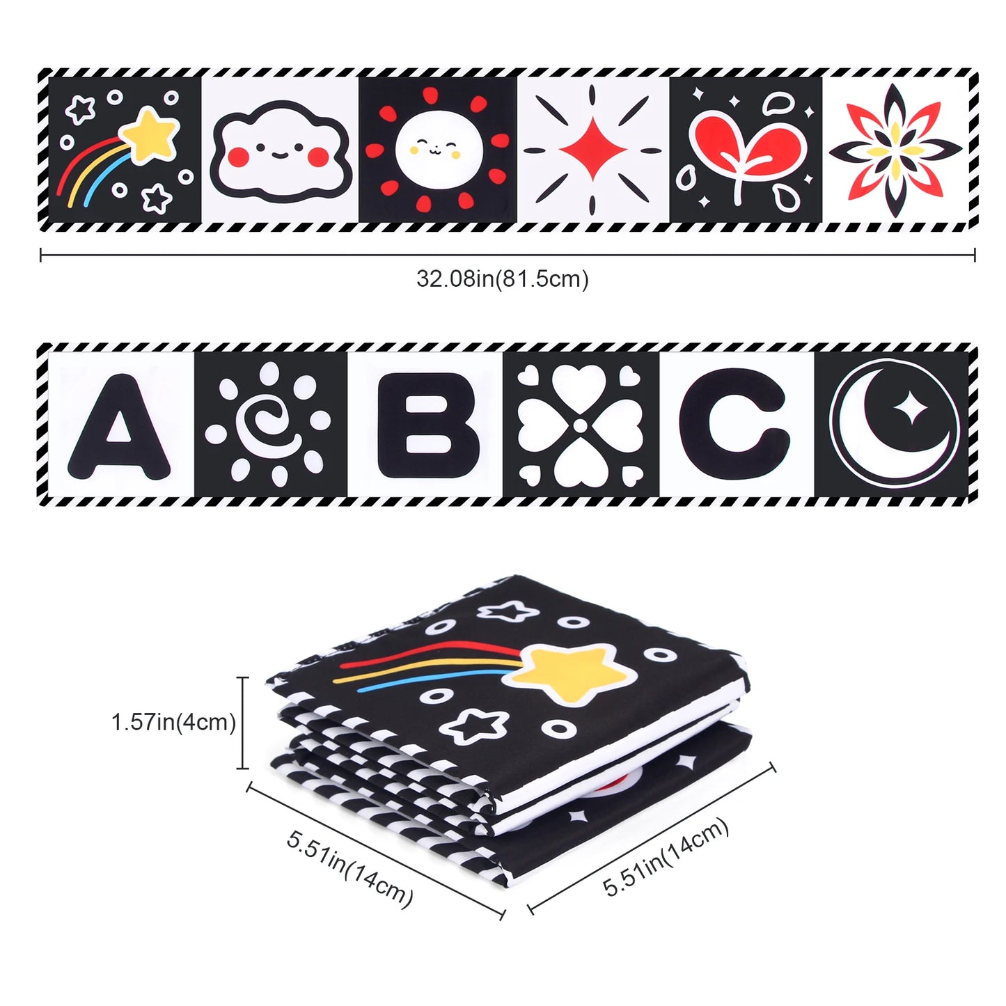 High Contrast Sensory Cloth Book for Babies | Black & White Montessori Newborn Toy
