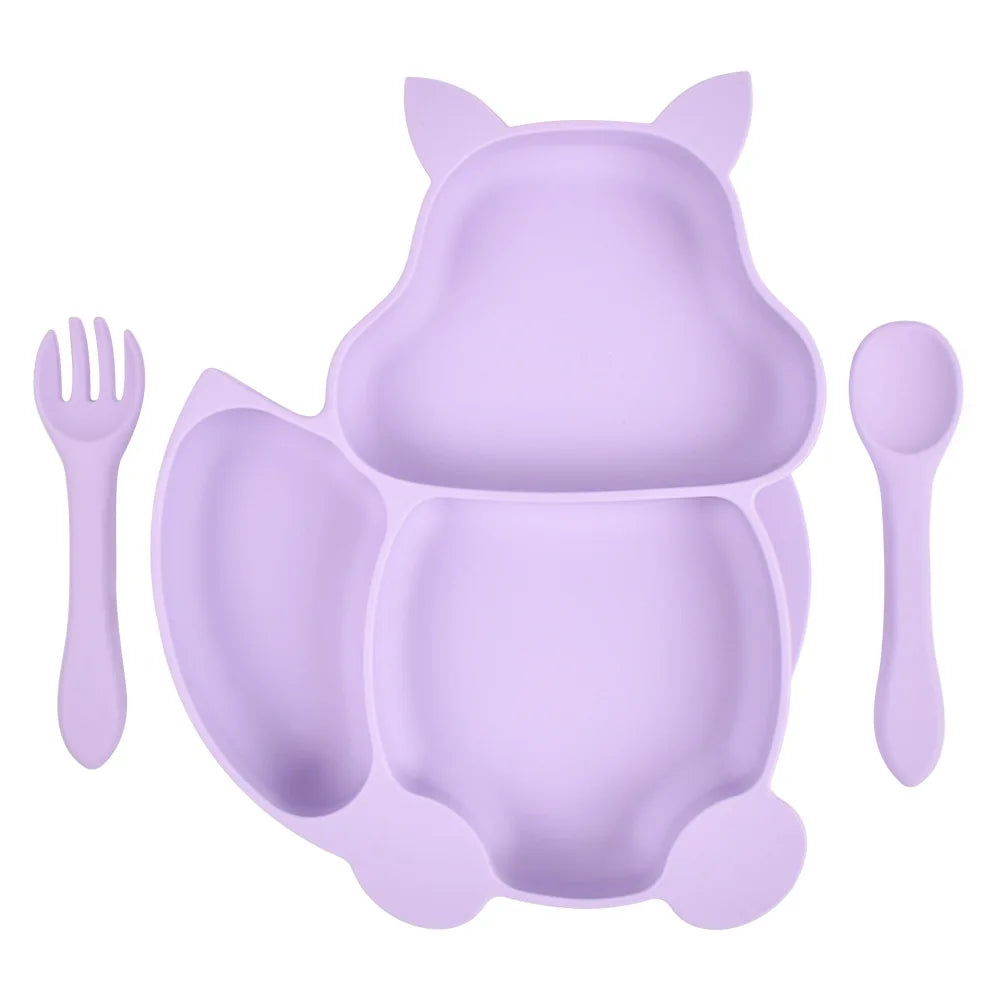 3-Piece Baby Silicone Feeding Kit | Bib, Divided Plate & Spoon Set | BPA-Free