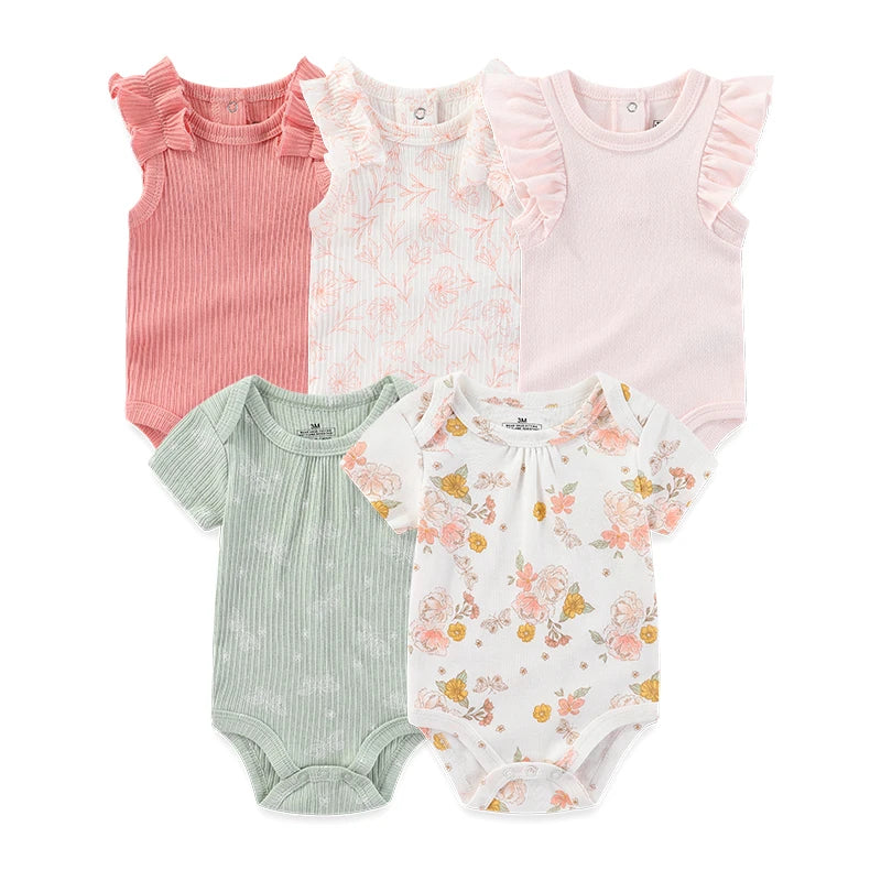 Baby Unisex Cotton Bodysuit 5-Pack | Short Sleeve Cartoon Print 0-12 Months