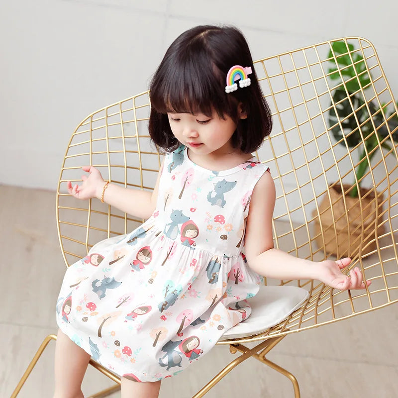 Girls Cotton Flower Dress | Sleeveless Princess Party Dress