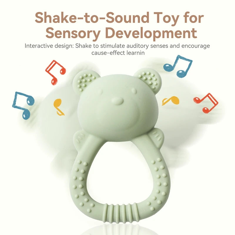 Silicone Bear Teether Rattle | Food-Grade Sensory Hand Bell for Babies 0–12 Months