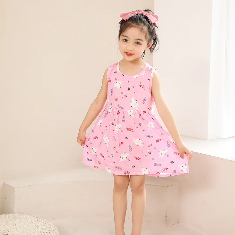 Girls Cotton Flower Dress | Sleeveless Princess Party Dress