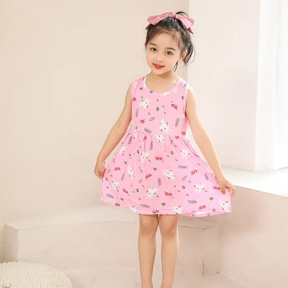 Girls Cotton Flower Dress | Sleeveless Princess Party Dress