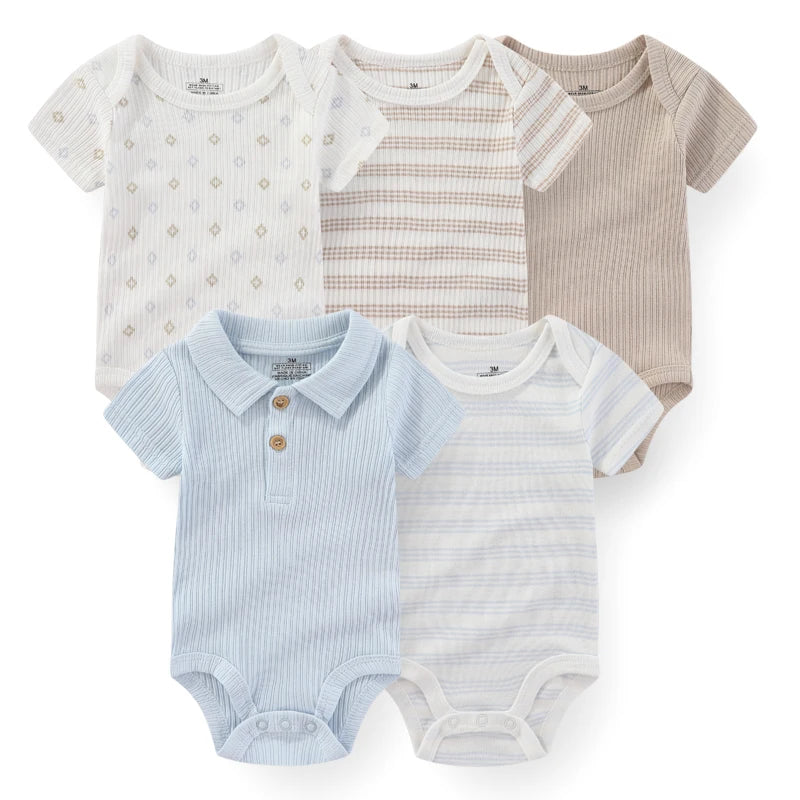 Baby Unisex Cotton Bodysuit 5-Pack | Short Sleeve Cartoon Print 0-12 Months