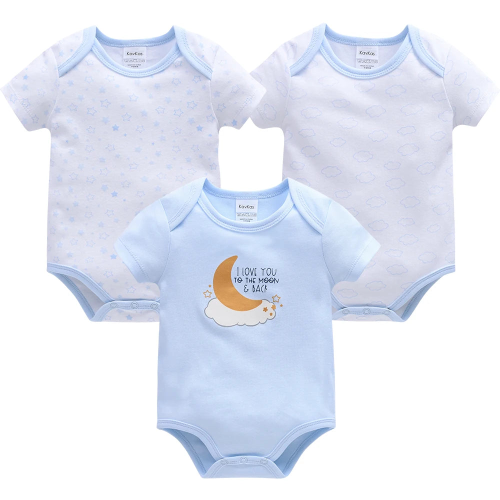 Baby Cotton Bodysuit 3-Pack | Lion Print Short Sleeve Romper 0-12 Months