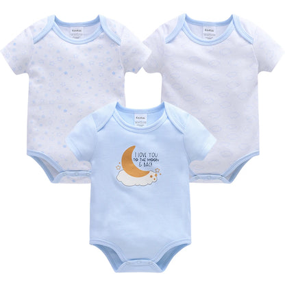 Baby Cotton Bodysuit 3-Pack | Lion Print Short Sleeve Romper 0-12 Months