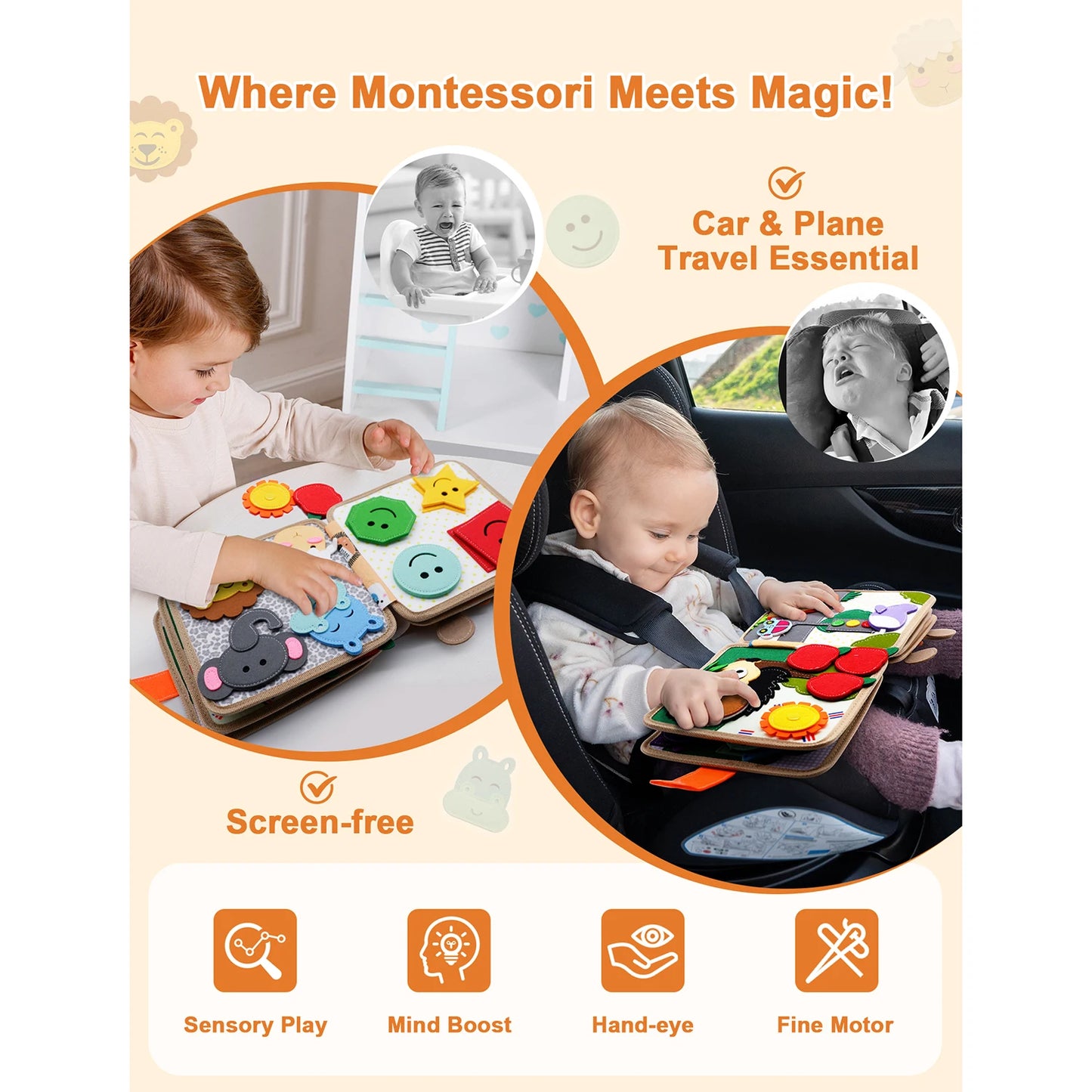 Montessori Giraffe Busy Book | Sensory Learning Quiet Book for Toddlers Ages 3-6
