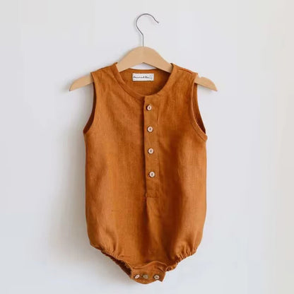 Newborn Linen Cotton Sleeveless Romper | Breathable Unisex Bodysuit 0–24 Months