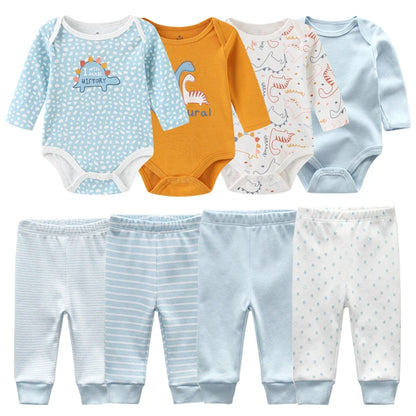 6-Piece Cotton Bodysuit & Pants Baby Set | Long Sleeve Cartoon Print 0-12M