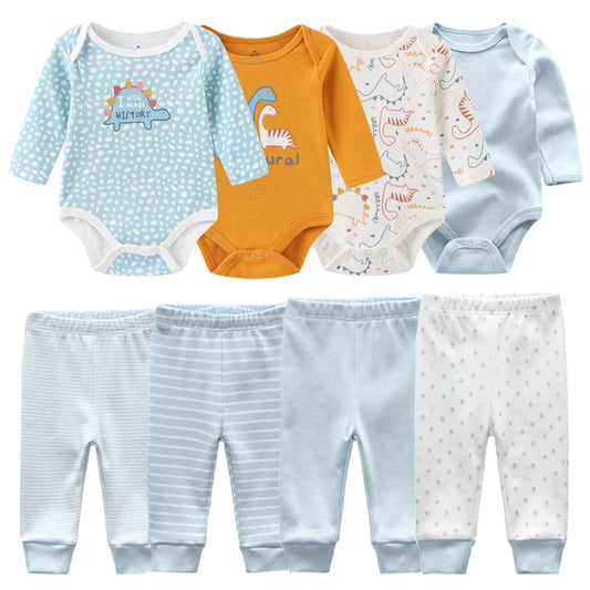 6-Piece Cotton Bodysuit & Pants Baby Set | Long Sleeve Cartoon Print 0-12M