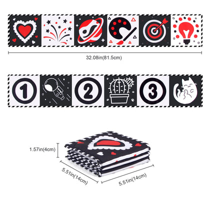 High Contrast Sensory Cloth Book for Babies | Black & White Montessori Newborn Toy