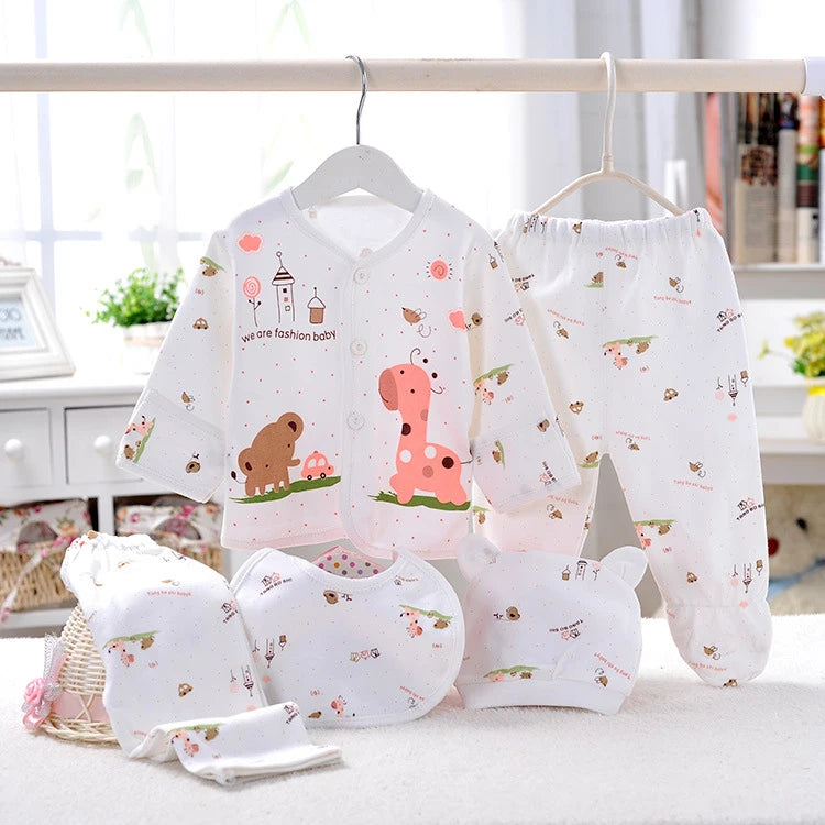 5-Piece Newborn Baby Clothing Set | Cartoon Cotton Tops & Pants 0-3 Months