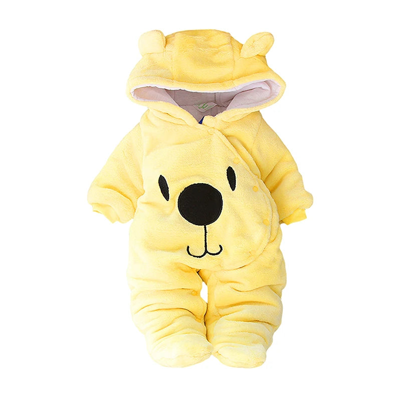 Baby Hooded Fleece Snowsuit | Snap-Up Footie Romper Winter Jumpsuit 0-12 Months