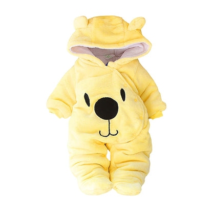 Baby Hooded Fleece Snowsuit | Snap-Up Footie Romper Winter Jumpsuit 0-12 Months
