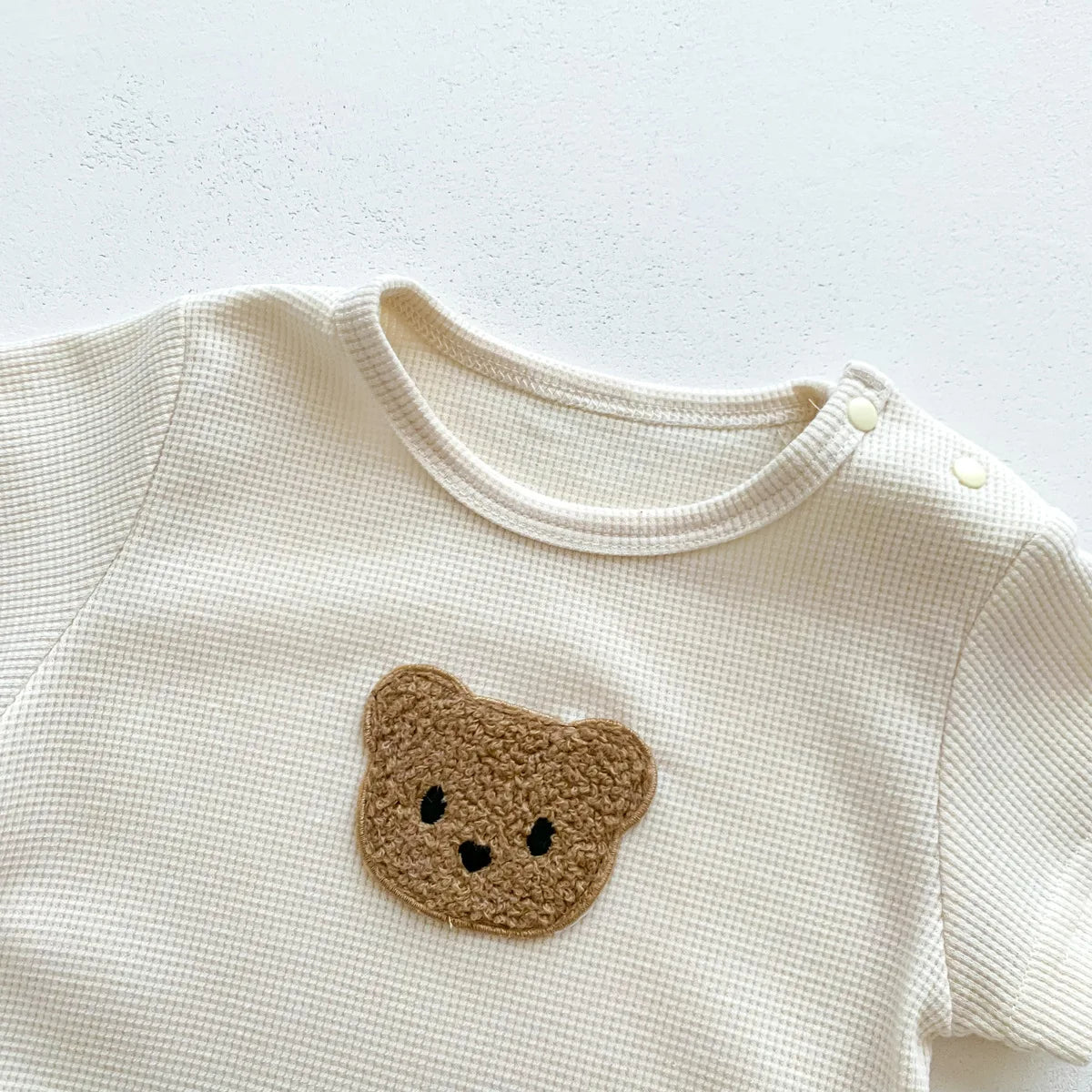 Baby Waffle Bear Romper & Hat Set | Short Sleeve Newborn Jumpsuit 0-24 Months