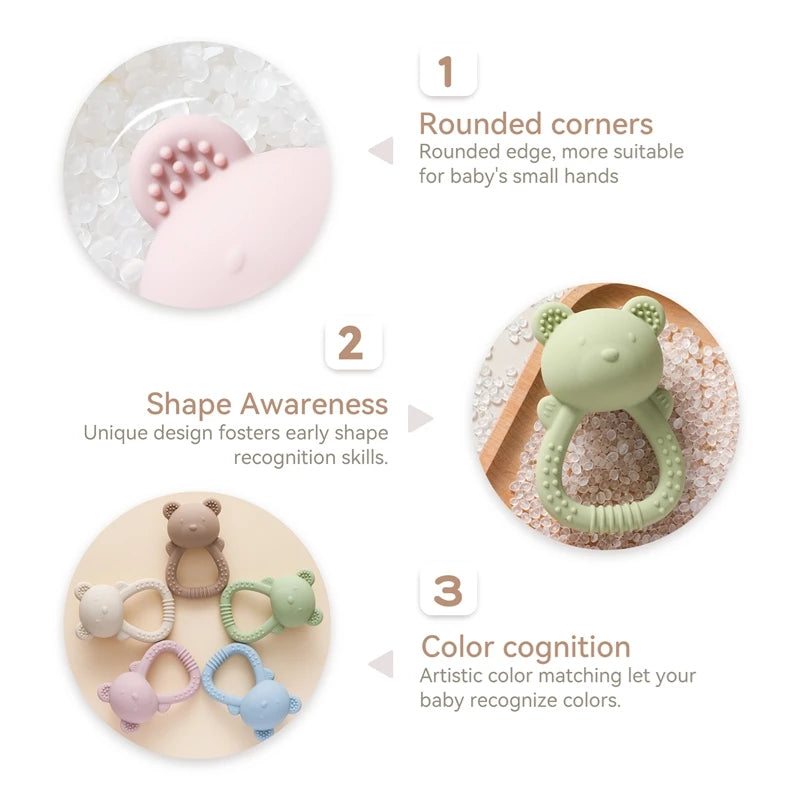 Silicone Bear Teether Rattle | Food-Grade Sensory Hand Bell for Babies 0–12 Months