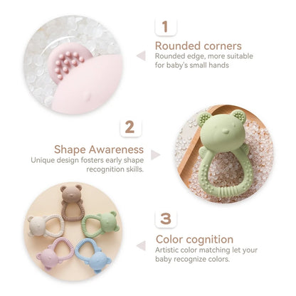 Silicone Bear Teether Rattle | Food-Grade Sensory Hand Bell for Babies 0–12 Months
