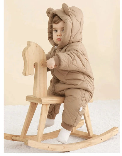 Winter Hooded Baby Romper — Fleece Lined, Warm & Cosy