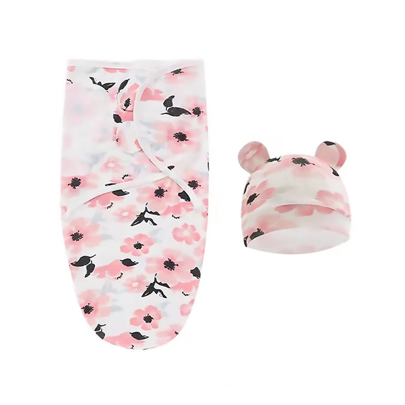 Baby Blanket & Hat Set | Soft Cotton Newborn Swaddle Wrap