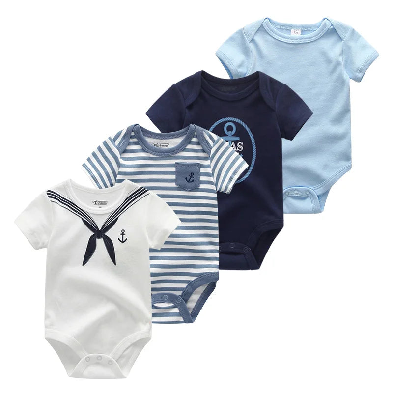 Baby Cartoon Cotton Romper 4-Piece Set | Short Sleeve Newborn Bodysuit 3-12 Months