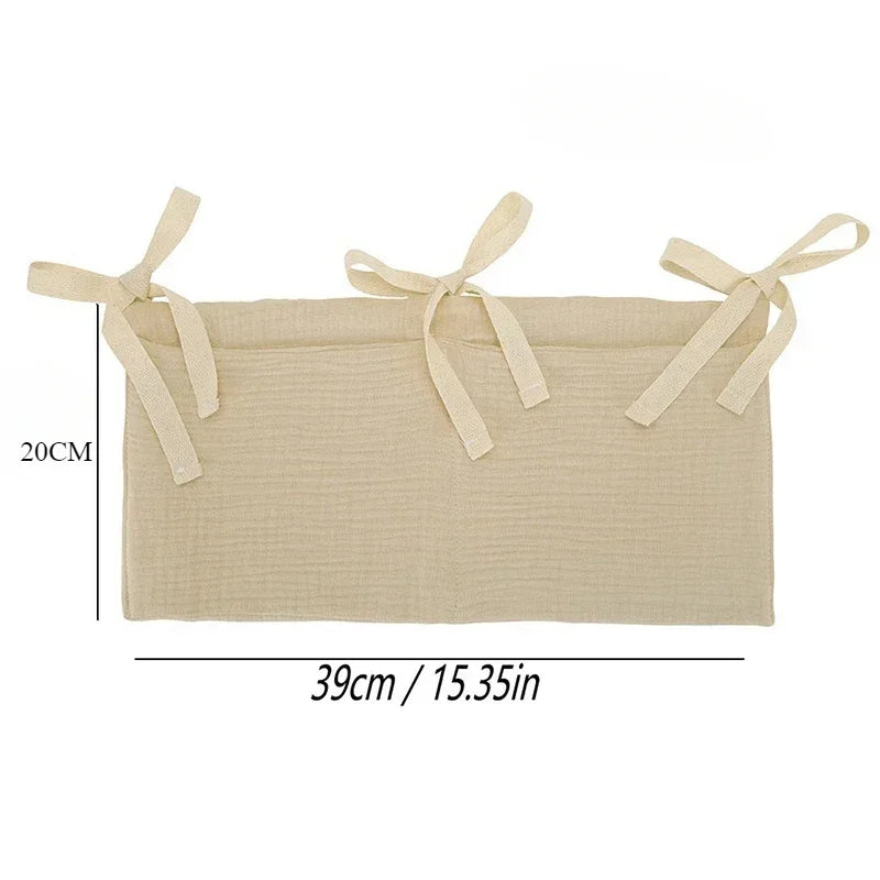 Baby Crib Storage Bag | Cotton Double Pouch Bed Organiser for Nappies, Toys & Essentials