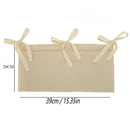Baby Crib Storage Bag | Cotton Double Pouch Bed Organiser for Nappies, Toys & Essentials