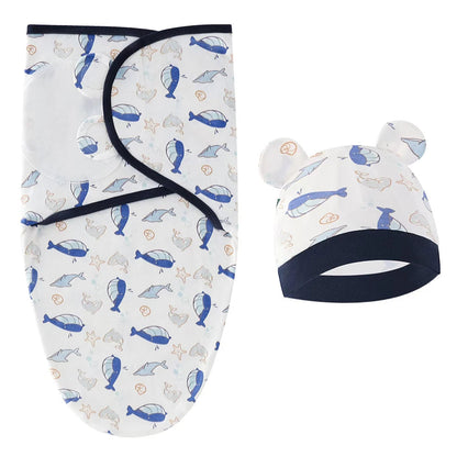 Baby Blanket & Hat Set | Soft Cotton Newborn Swaddle Wrap