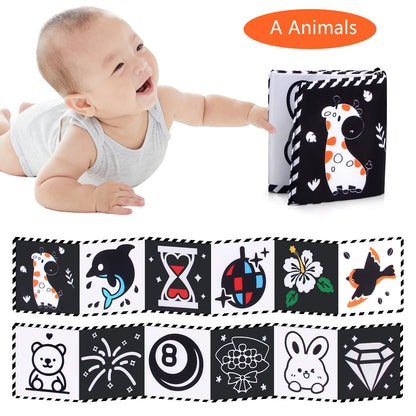 High Contrast Sensory Cloth Book for Babies | Black & White Montessori Newborn Toy