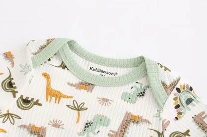Baby Cartoon Cotton Romper 4-Piece Set | Short Sleeve Newborn Bodysuit 3-12 Months