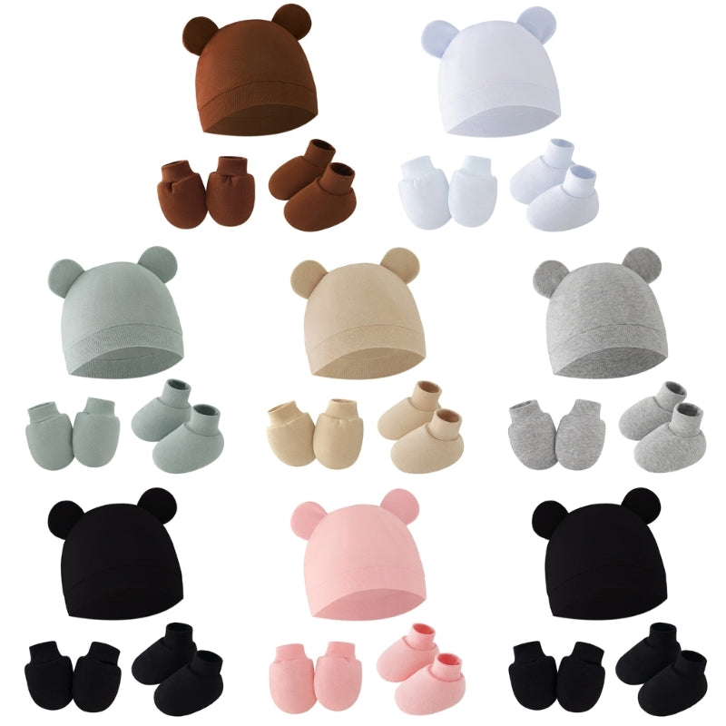 Newborn Beanie, Anti-Scratch Mitts & Foot Cover Set | 3-Piece Baby Gift
