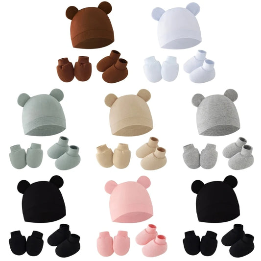 Newborn Beanie, Anti-Scratch Mitts & Foot Cover Set | 3-Piece Baby Gift