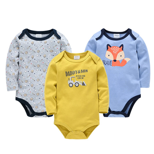 Baby Boy Cotton Bodysuit 3-Pack | Long Sleeve Fox Print 0-24 Months