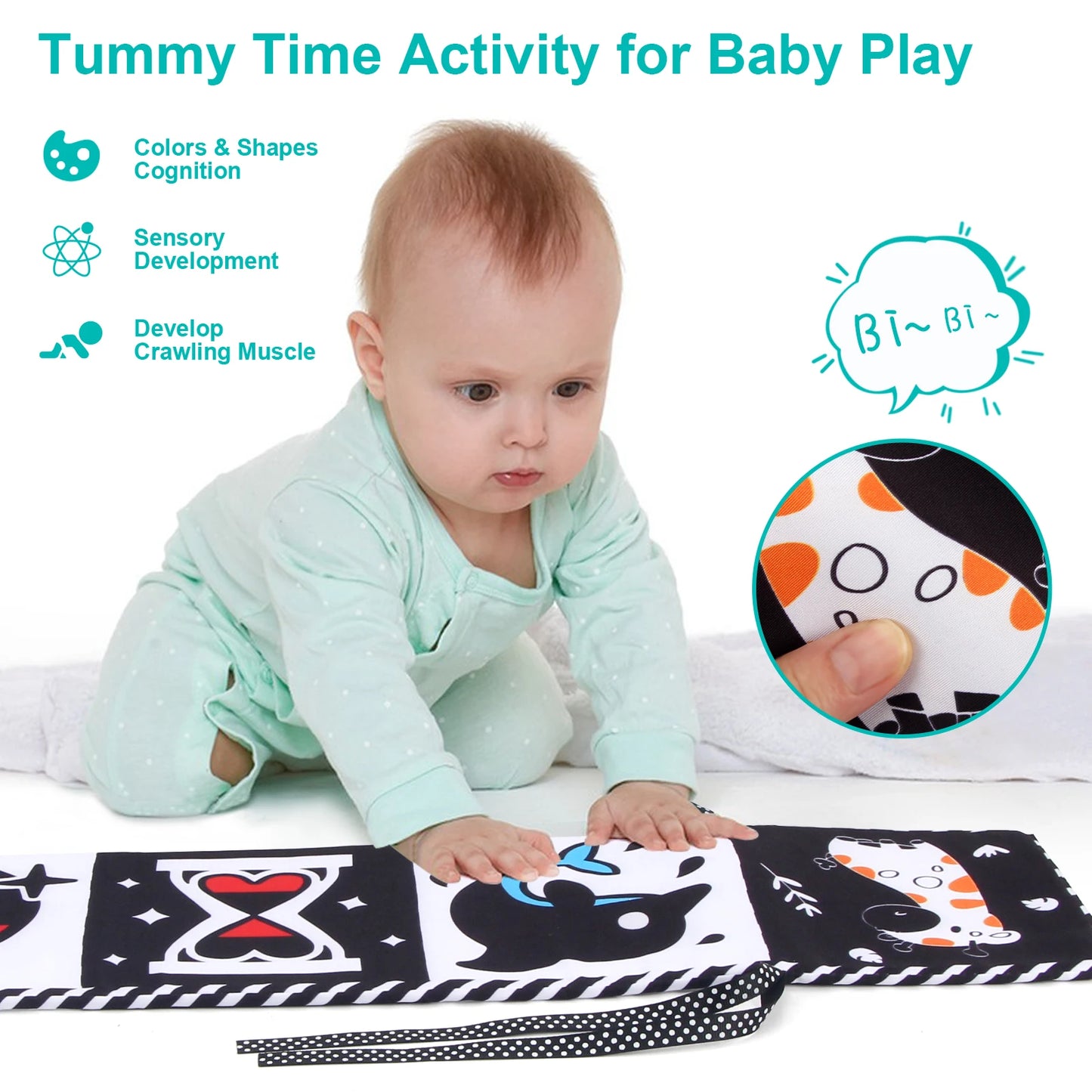 High Contrast Sensory Cloth Book for Babies | Black & White Montessori Newborn Toy