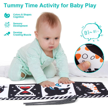 High Contrast Sensory Cloth Book for Babies | Black & White Montessori Newborn Toy