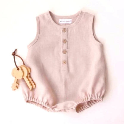 Newborn Linen Cotton Sleeveless Romper | Breathable Unisex Bodysuit 0–24 Months